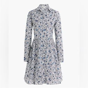 NWT J Crew Printed Cotton Mini Shirtdress Ivory Antique Navy Floral Size 4